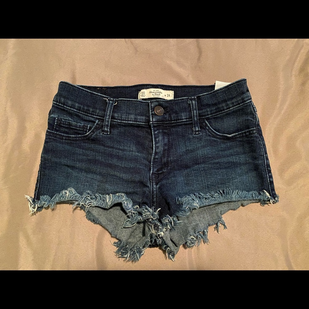 Abercrombie & Fitch Jean Shorts Low Rise Cut off Denim Dark Wash 00 y2k